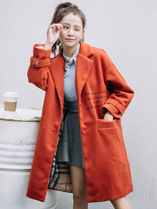 Énigmatique manteau d'hiver femme en gabardine imprimé lettres imprimé fleuri ouverture avant revers