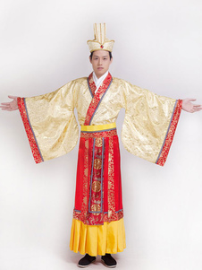 Halloween, Costume chinois ancien Prince Satin bicolore haut avec une robe longue fantaisie & chapea