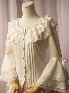 Sweet Lolita Blouse dentelle blanche volant s’incline Hime pochette tour de cou en mousseline de soi