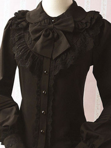 Chemisier lolita doux en chiffon unicolore avec noeud col à revers