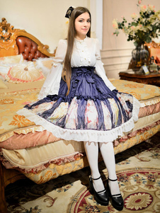 Jupe lolita excellente douse en chiffon impression avec noeud