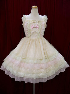 Robe à bretelles lolita éblouissante en popeline multicolore avec noeud à bretelles Robe