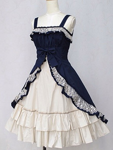 Classic Lolita Dress JSK coton bicolore volantée dentelle Bow Lolita jupe de cavalier