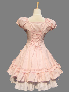 Robe lolita charmante en popeline rose claire unicolore douse hors de l'épaule