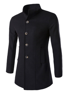Manteau noir Stand col manches longues Slim Fit Outerwear hommes