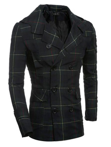 Noir manches longues col Turndown Caban homme Double Breasted capuche Outwear