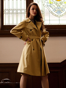 Fascinant manteau d'hiver femme en polyester kaki unicolore avec bouton surdimensionné coupe-vent co