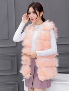 Gilet de pêche à la palangre veste sans manches fourrure rose féminin