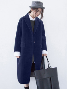 Charmant manteau d'hiver femme en polyester unicolore avec poches col à revers