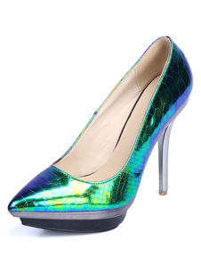 Escarpins à plateforme à talons aigus en PU bleu motif écaille mocassin de polyuréthane / PU