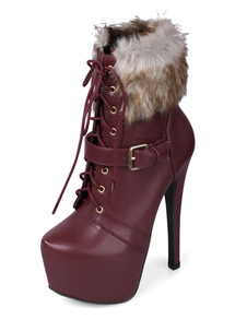 Bottes à bout rond et lacets en PU unicolore