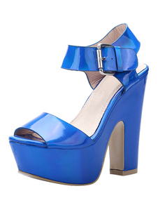 Sandales plateforme chic à talons épais en PU unicolore