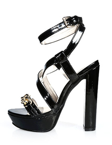 Sandales plateforme parfaites à talons épais en PU unicolore avec chaîne