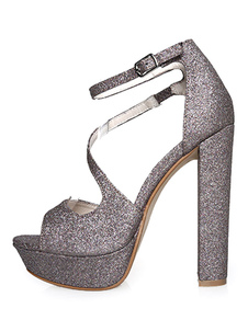 Sandales plateforme à talons épais Paillette unicolore