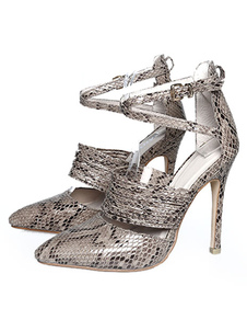Chaussures à talons à talons aigus en PU et motif serpent croisé en peau de porc