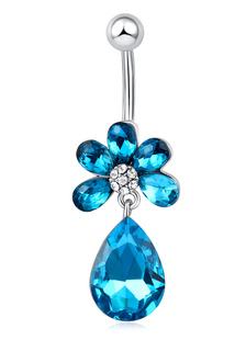 Ventre bleu anneaux Dangle nombril anneaux cuivre Fleur Strass goutte corps bijoux Piercing