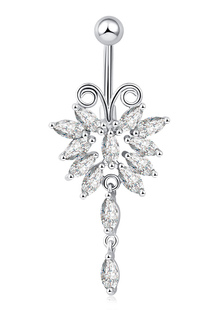 Bijoux de Piercing Nombril anneau blanc Dangle papillon incrusté de pierres précieuses en cuivre