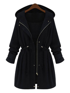 Populaire manteau d'hiver femme en polyester unicolore plissé surdimensionné à capuche