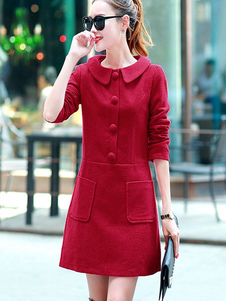 Éblouissante robe bodycon en polyester col Peter Pan unicolore avec poches moulant