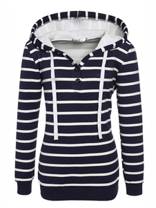 Sweater de sport en coton avec rayure et tricot à ceinture coulissante et capuche