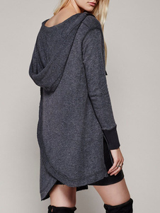 Pull sportwear en coton gris unicolore croisé irrégulier à capuche