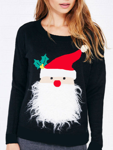 Pull sportwear en coton motif de noël avec tricot détail motif col rond