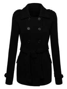 Magnétique manteau en polyester unicolore avec ceinture croisé col à revers