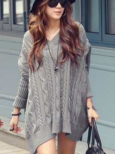 Charmant pull pour femme casual blanc unicolore avec tricot surdimensionné manches longues