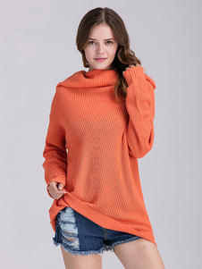 Adorable pull féminin casual Orange rouge unicolore surdimensionné manches casaque manches longues