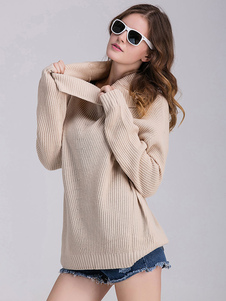 Adorable pull féminin casual abricot unicolore surdimensionné manches casaque manches longues