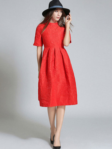 Fabuleuse robe skater mode en acétate de cellulose unicolore plissé plissé col montant