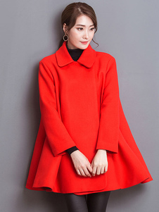 Beau manteau femme en gabardine rouge unicolore surdimensionné col à revers