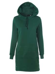 Sweater activewear en coton unicolore avec bouton à capuche manches casaque