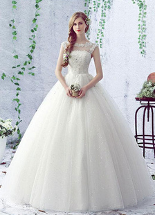 Backless robe Illusion cou paillettes dentelle fleur étage longueur A ligne mariée robe de mariée