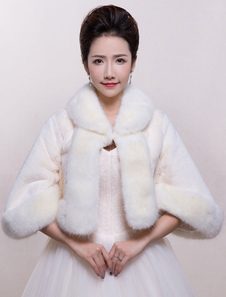 Boléro de mariage en fausse fourrure ivoire ouvert devant en fausse fourrure