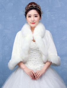 Boléro de mariage en fausse fourrure ivoire ouvert devant en fausse fourrure