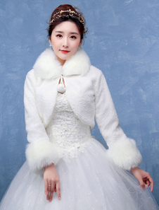 Boléro de mariage en fausse fourrure ivoire à lacets en fausse fourrure