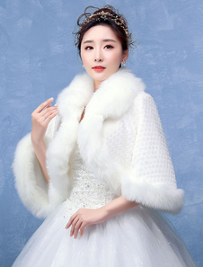 Boléro de mariage en fausse fourrure ivoire ouvert devant en fausse fourrure