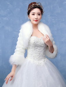 Boléro de mariage en fausse fourrure ivoire ouvert devant en fausse fourrure