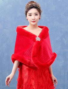 Boléro de mariage en fausse fourrure Boucle de fermoir avec strass