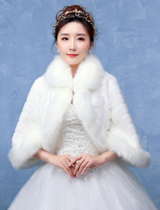 Boléro de mariage en fausse fourrure ivoire ouvert devant en fausse fourrure