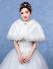 Boléro de mariage en fausse fourrure ivoire Boucle de fermoir en fausse fourrure