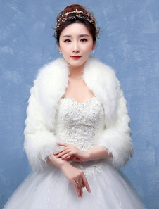 Boléro de mariage en fausse fourrure ivoire ouvert devant en fausse fourrure