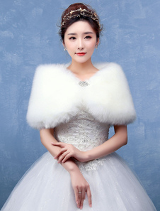 Boléro de mariage en fausse fourrure ivoire Boucle de fermoir en fausse fourrure