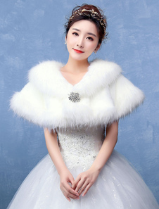 Boléro de mariage en fausse fourrure ivoire Boucle de fermoir en fausse fourrure