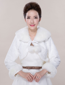 Boléro de mariage en fausse fourrure ivoire à lacets en fausse fourrure