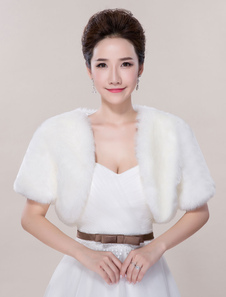 Boléro de mariage en fausse fourrure ivoire ouvert devant en fausse fourrure