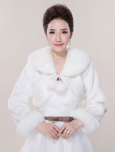 Boléro fête de mariage en fausse fourrure ivoire à lacets en fausse fourrure