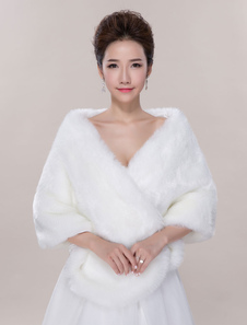 Boléro fête de mariage en fausse fourrure ivoire ouvert devant en fausse fourrure