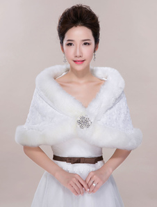 Boléro fête de mariage en fausse fourrure ivoire Boucle de fermoir en fausse fourrure